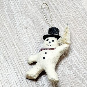 Teena Flanner Snowman In Top Hat Christmas Ornament Bristle Brush Tree